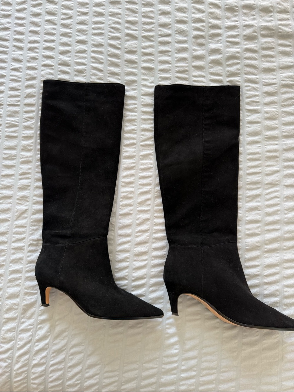 J. Crew Black Knee-High Pointed-Toe Suede Heeled Boots